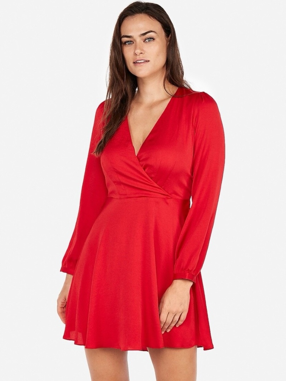 Red Romantic Faux Wrap Dress Date Night Elegant Satin Like Mini Dress NWT XS